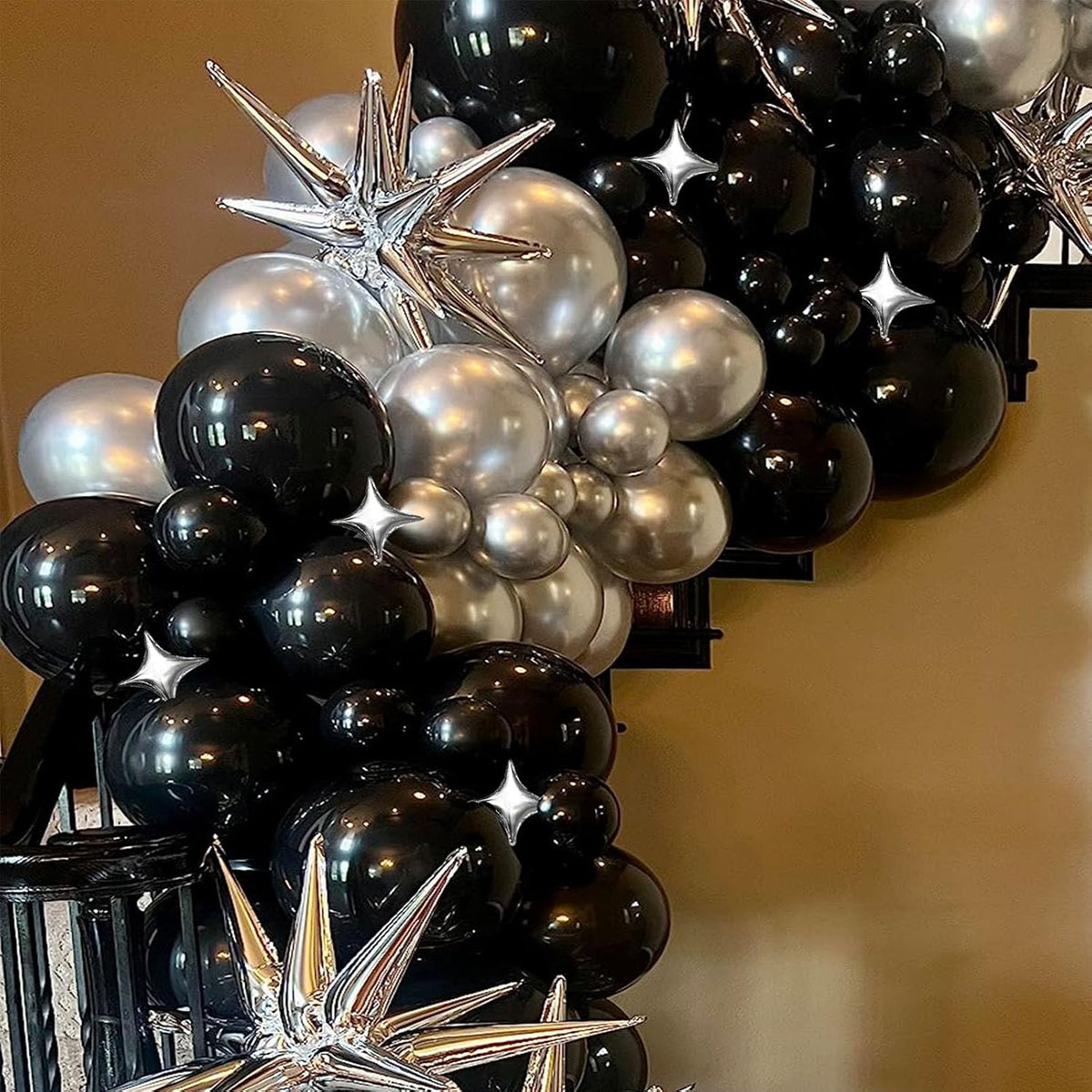 6 Pcs Explosion Star Foil Balloons- 12 Point Star Balloons,Silver Spike Balloons and 10Pcs Four