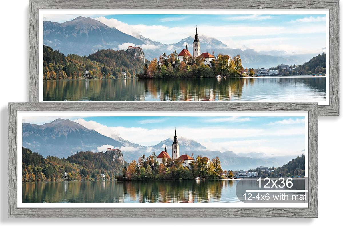 12x36 Picture Frame 2 Packs, Real Glass and Grey Wood Frame, Display Collage Pictures Twelve 4x6