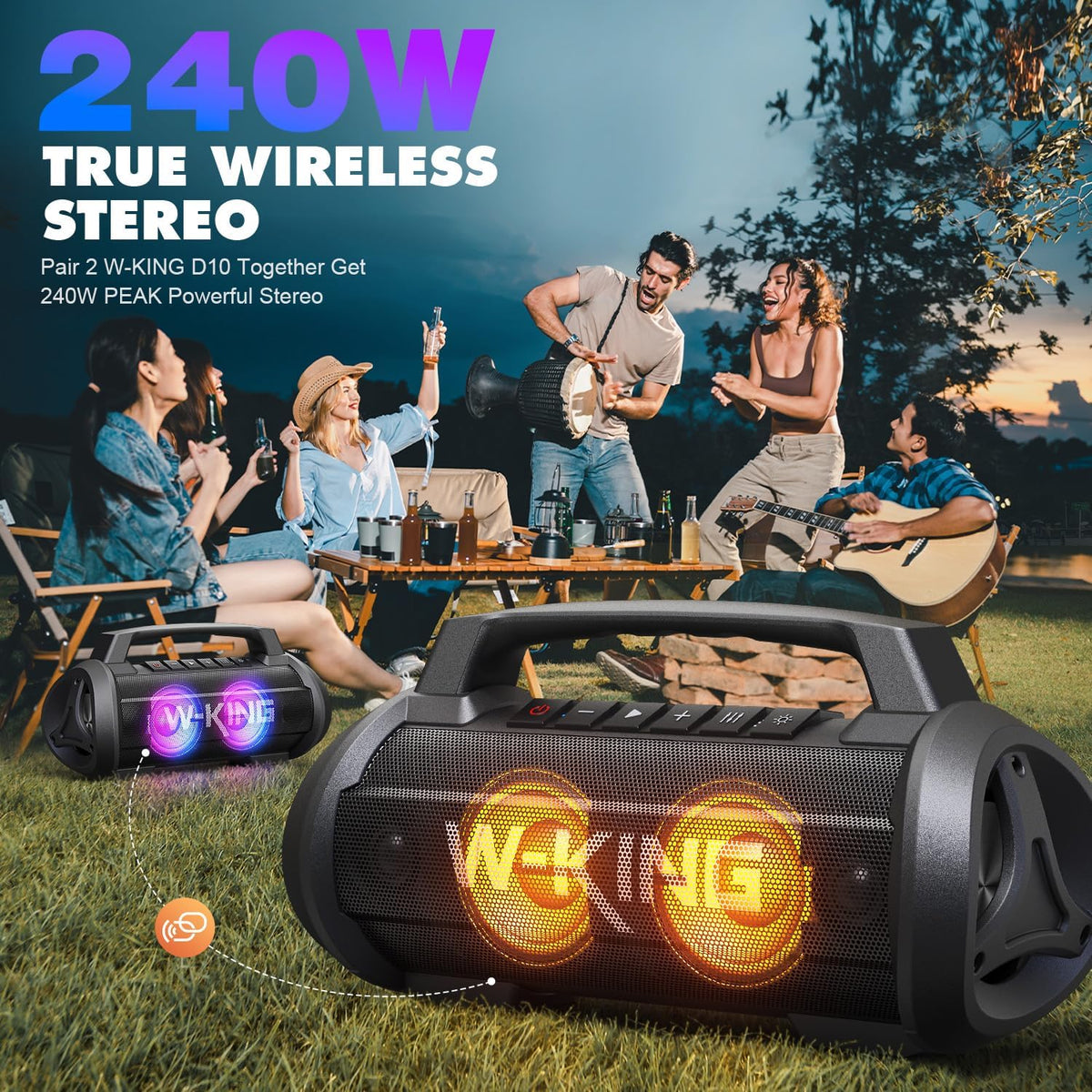 W-KING Portable Speakers Bluetooth Wireless, 120W Max Loudest Bluetooth Speaker, IPX6 Waterproof