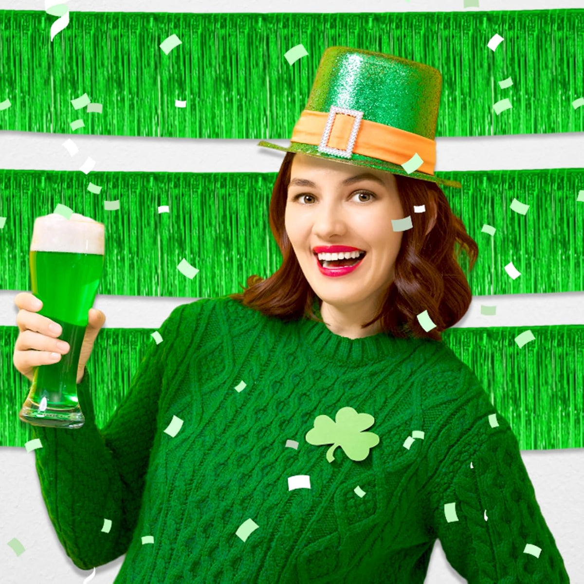 6 Pack 10 Feet Green Foil Fringe Garland Metallic Tinsel Streamers Banner Wall Hanging Curtain