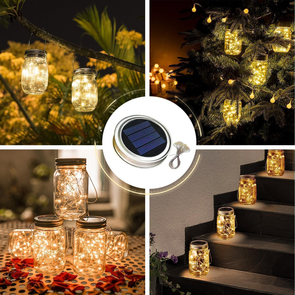 12 Pack Solar Mason Jar Lights for Outside, 30 LED Solar Mason Jar Lids Fairy Lights with 12