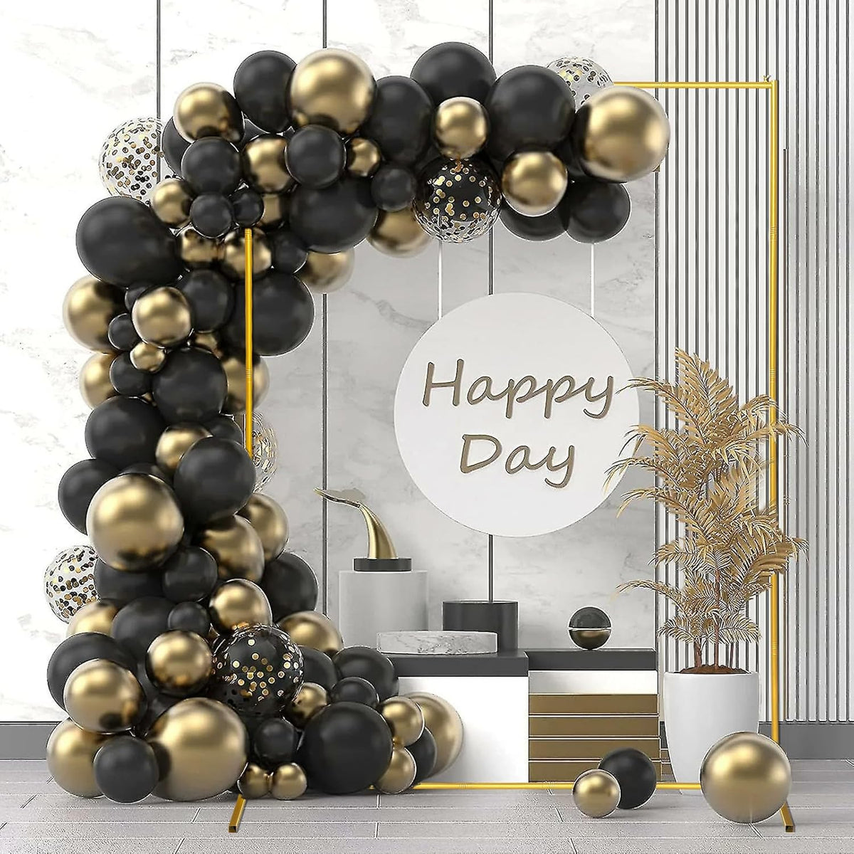 Metal Wedding Arch Backdrop Stand 6.6x5 FT Gold Square Balloon Arch Frame for Wedding, Birthday