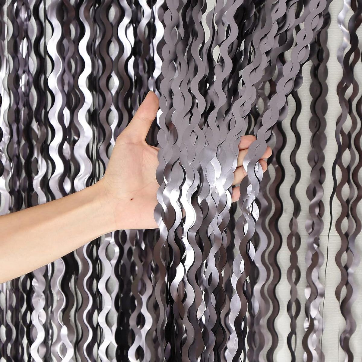 4 Pack Wavy Grey Foil Fringe Curtains Party Decorations - 3.3 ft x 6.6 ft Tinsel Curtain Backdrop