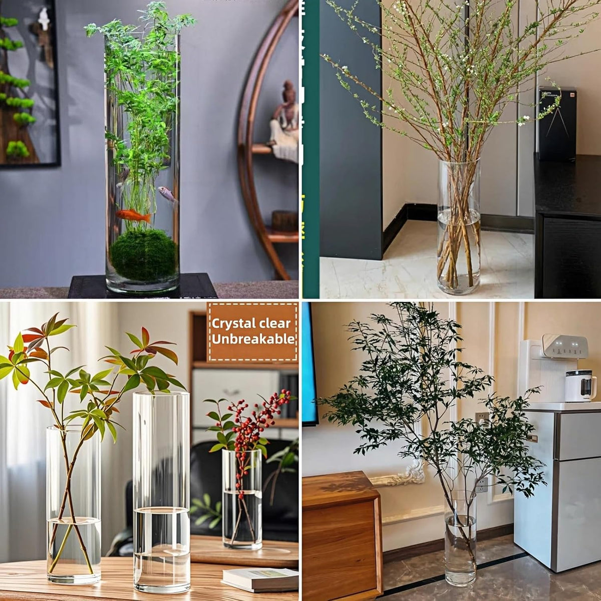 Extra Large Acrylic Cylinder Clear Vase for Floor, Tall Big Wide Mouth Plastic Unbreakable