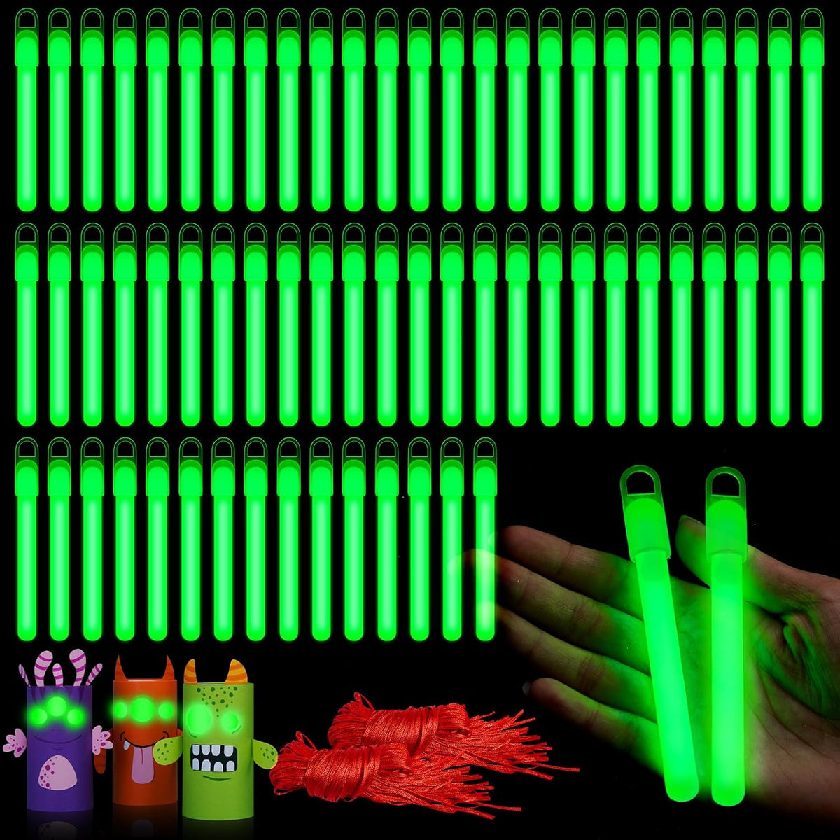 Lewtemi 50 Set 4'' Glow Sticks Bulk, Hallowee Glow in The Dark Party Supplies, Emergency Light