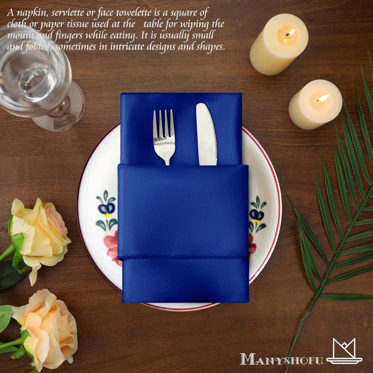 Manyshofu 60 Pieces Royal Blue Satin Napkins - 20x20 Inches Cloth Napkins, Square Satin Fabric