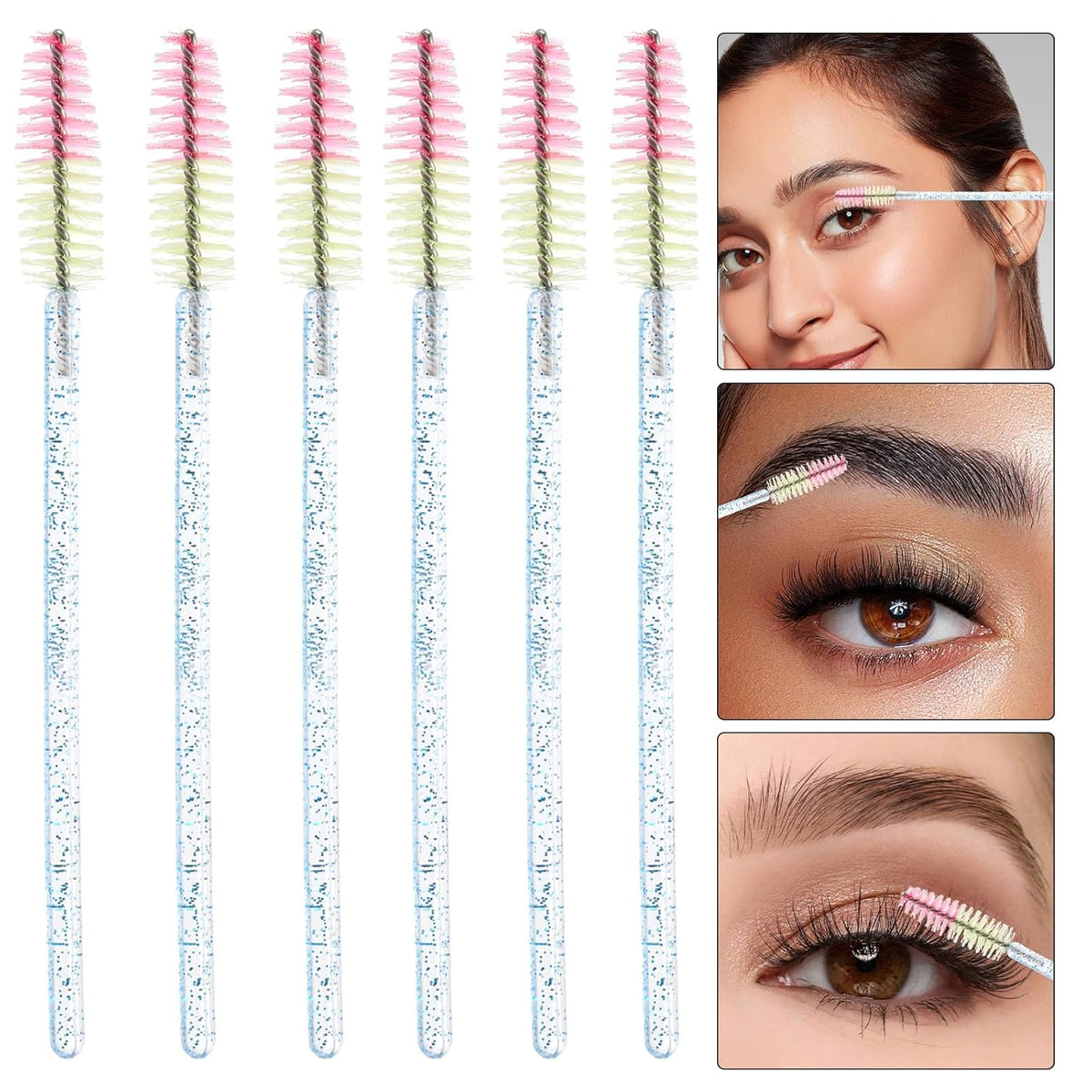 300PCS Disposable Mascara Wands Spoolie Brush Crystal Eyebrow Brushes Eyelash Extension Applicator