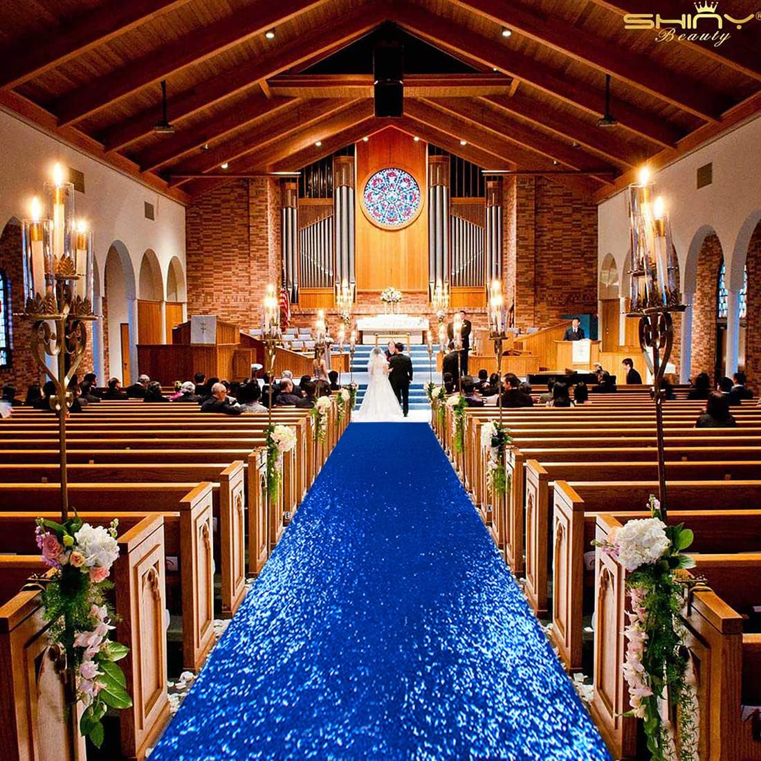ShinyBeauty Royal Blue Sequin Aisle Runner, 4FTx20FT Glitter Wedding Walkway for Elegant Hallways