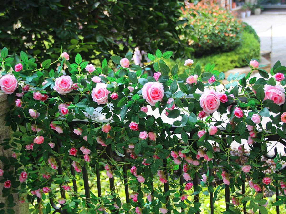 6FT Pink Flower Garland Artificial Rose Vines Hanging Floral Garland for Home Decor Wall Trellis