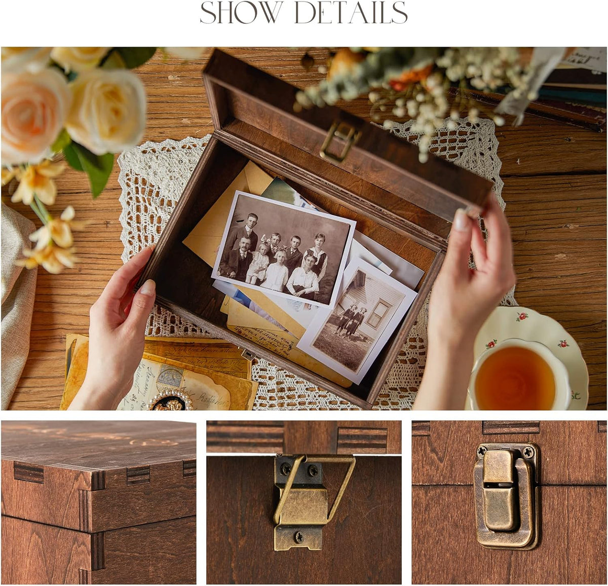 AW BRIDAL Wedding Keepsake Box with Lids, Mr and Mrs Engraved Wood Memories Box for Storage, Bridal
