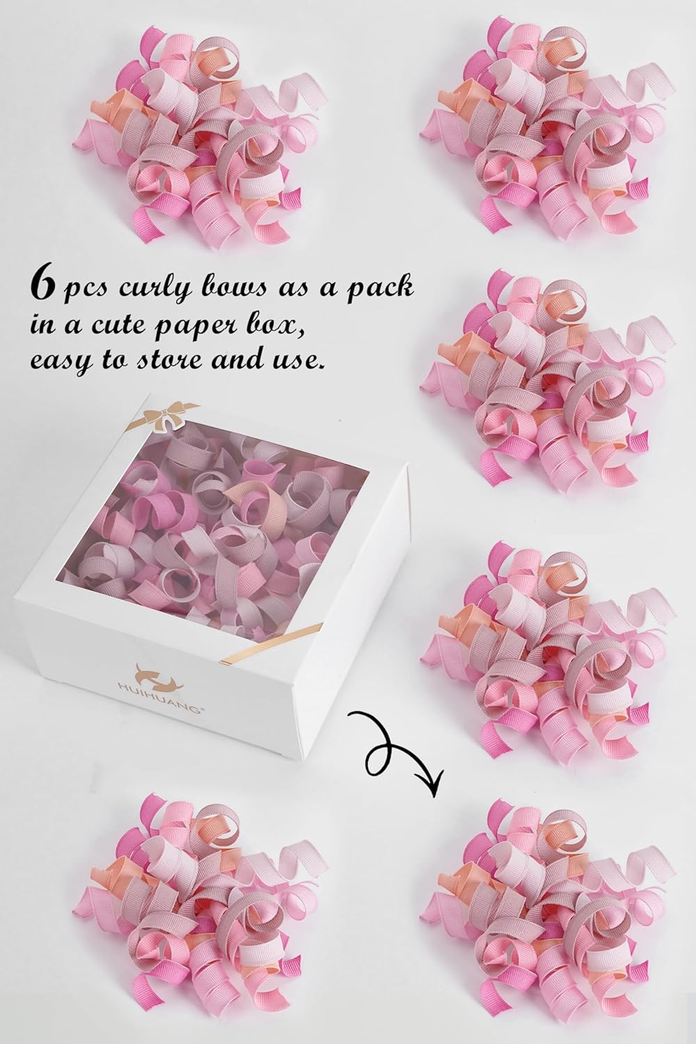 HUIHUANG Dusty Pink & Rose Bows for Gift Wrapping, Self-Adhesive Curly Ribbons for Presents, Wine