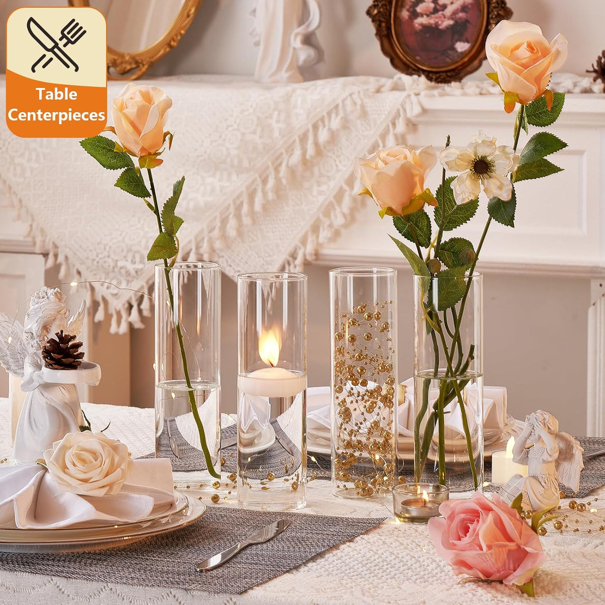 16Pcs Glass Cylinder Bud Vases for Centerpieces,7.7 In Tall Clear Flower Vases in Bulk,Glass Small