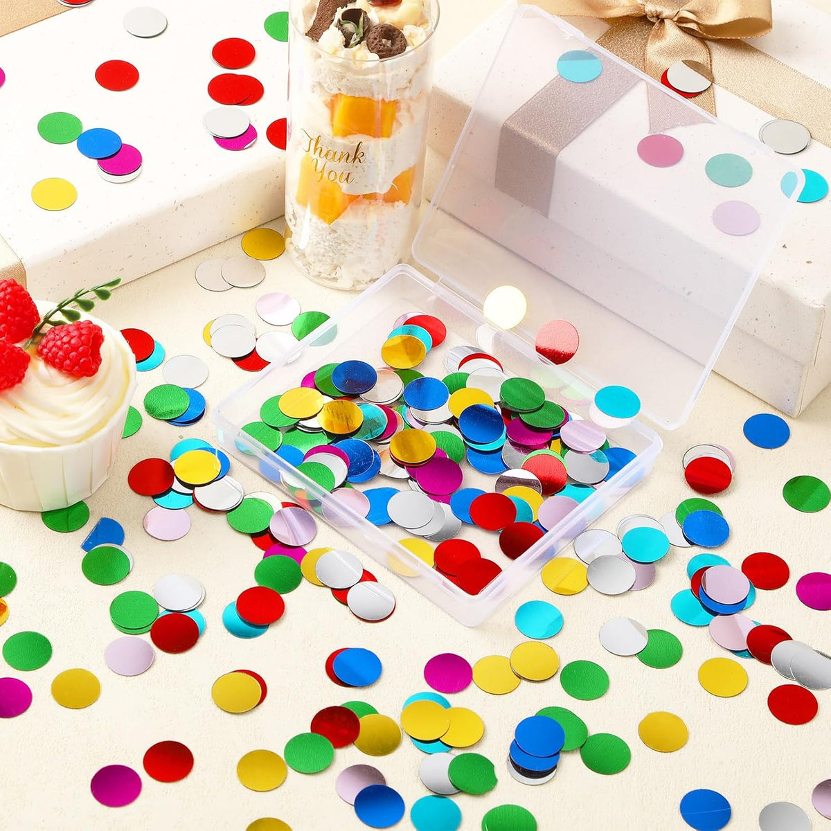 MARFOREVER Multicolor Foil Confetti, Glitter Round Confetti Rainbow Circle Dots Birthday Table