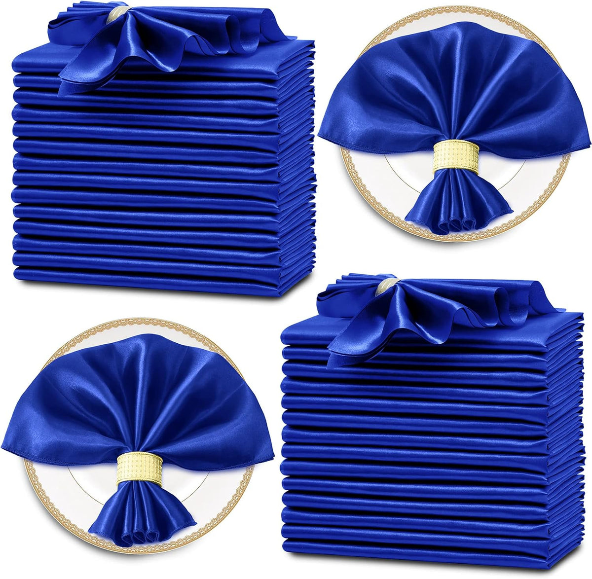 Horbaunal 30 Pack Royal Blue Satin Napkins 17 x 17 Inch, Square Soft Table Dinner Napkins, Silky
