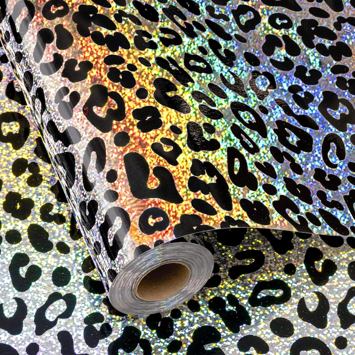 Yarcony Leopard Wrapping Paper Roll, Bold Animals Prints Wrapping Paper, Glitter Black White