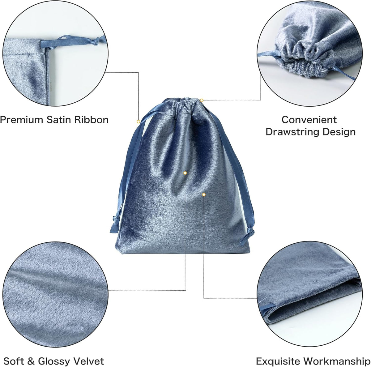 QIANF 12pcs Dusty Blue Velvet Drawstring Bags 3x4 inches Glossy Small Velvet Cloth Gift Bags