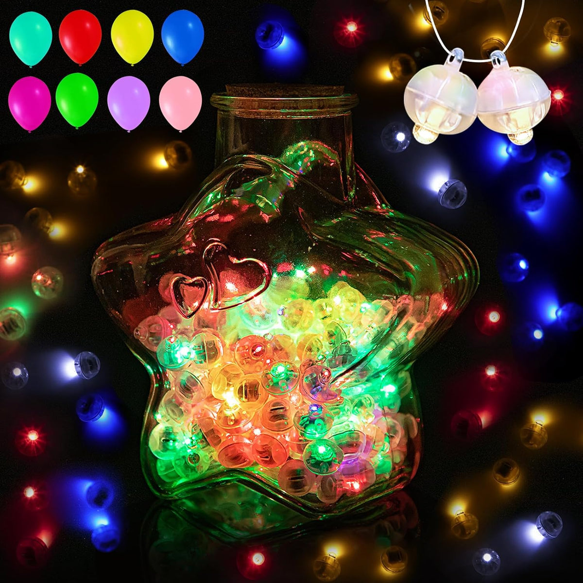 ZGWJ 100Pcs Balloon Lights with Lanyard, 5 Mix Colors Balloons Light for Party Paper Lantern