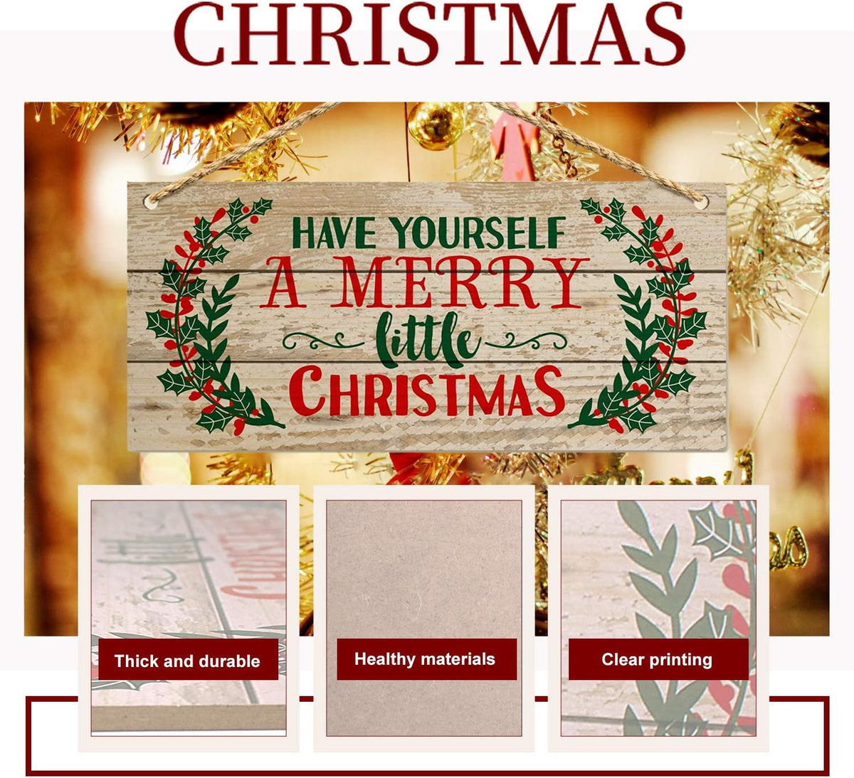 Christmas Door Hanging Sign，Big Wall Wood Winter Decorations Signs，Indoor Outdoor Decorative