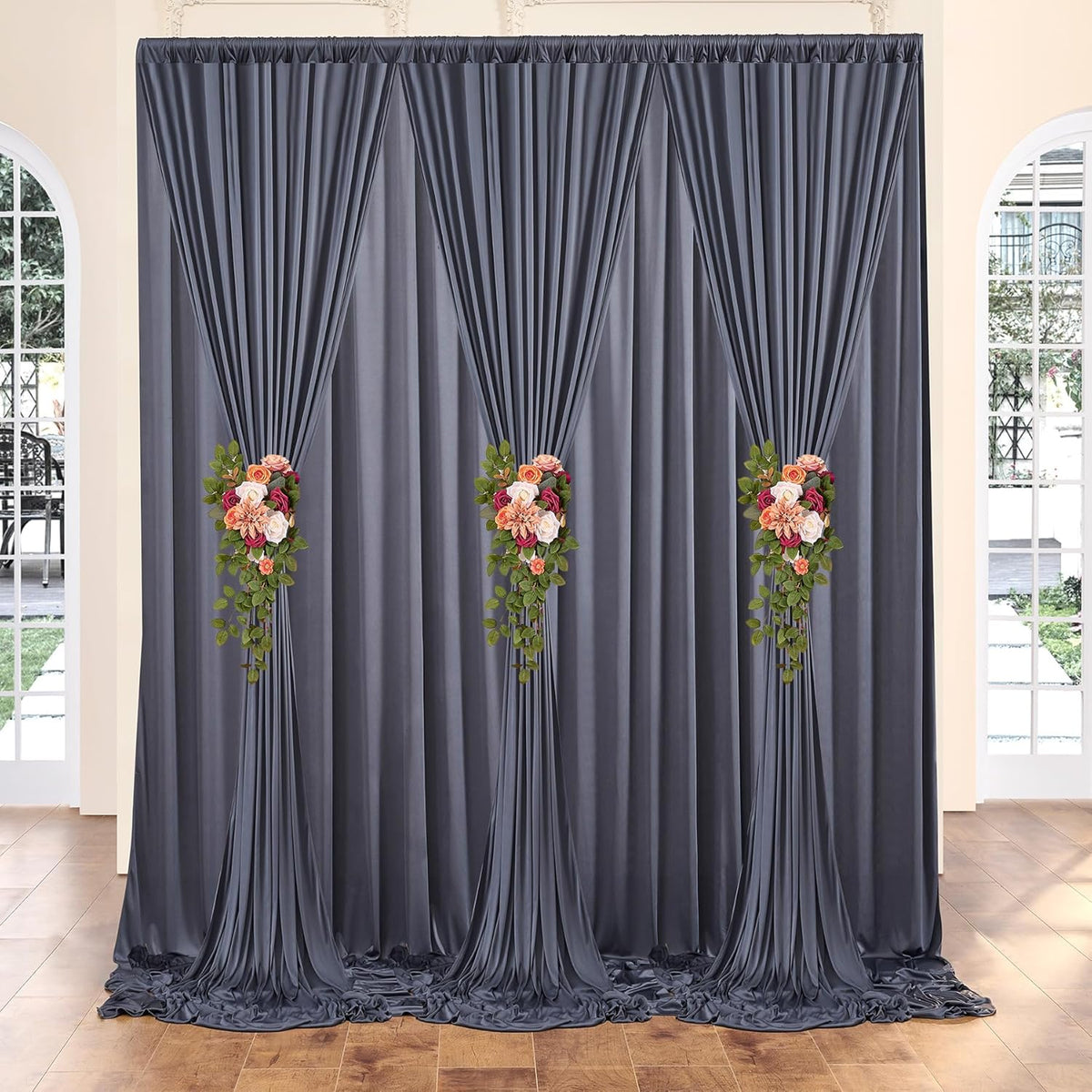 30 ft x 10 ft Wrinkle Free Charcoal Backdrop Curtain for Parties, Dark Grey Polyester Photo