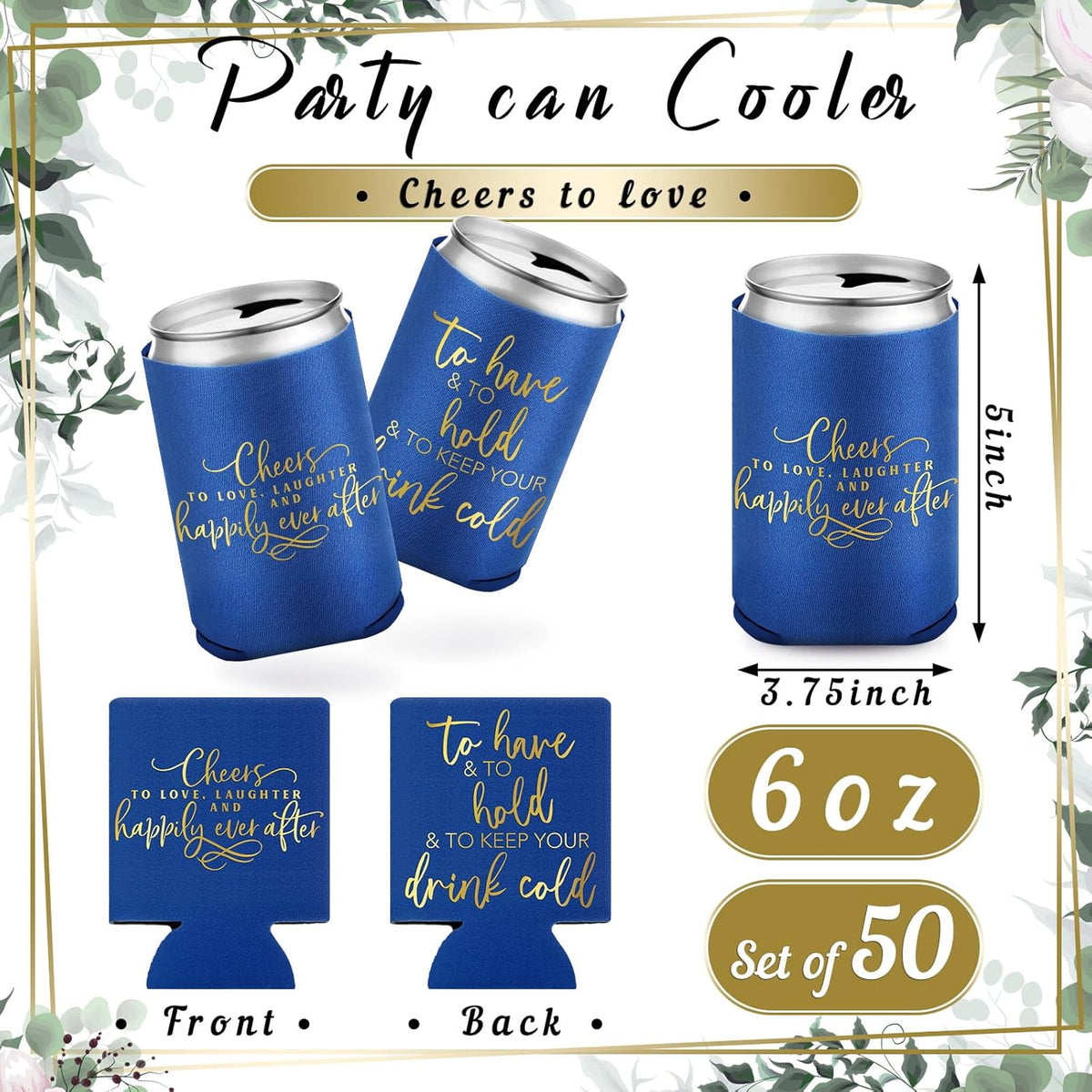 50 Pieces Wedding Can Cooler Bulk Engagement Party Favors for Guests Cheers to Love Laughter and