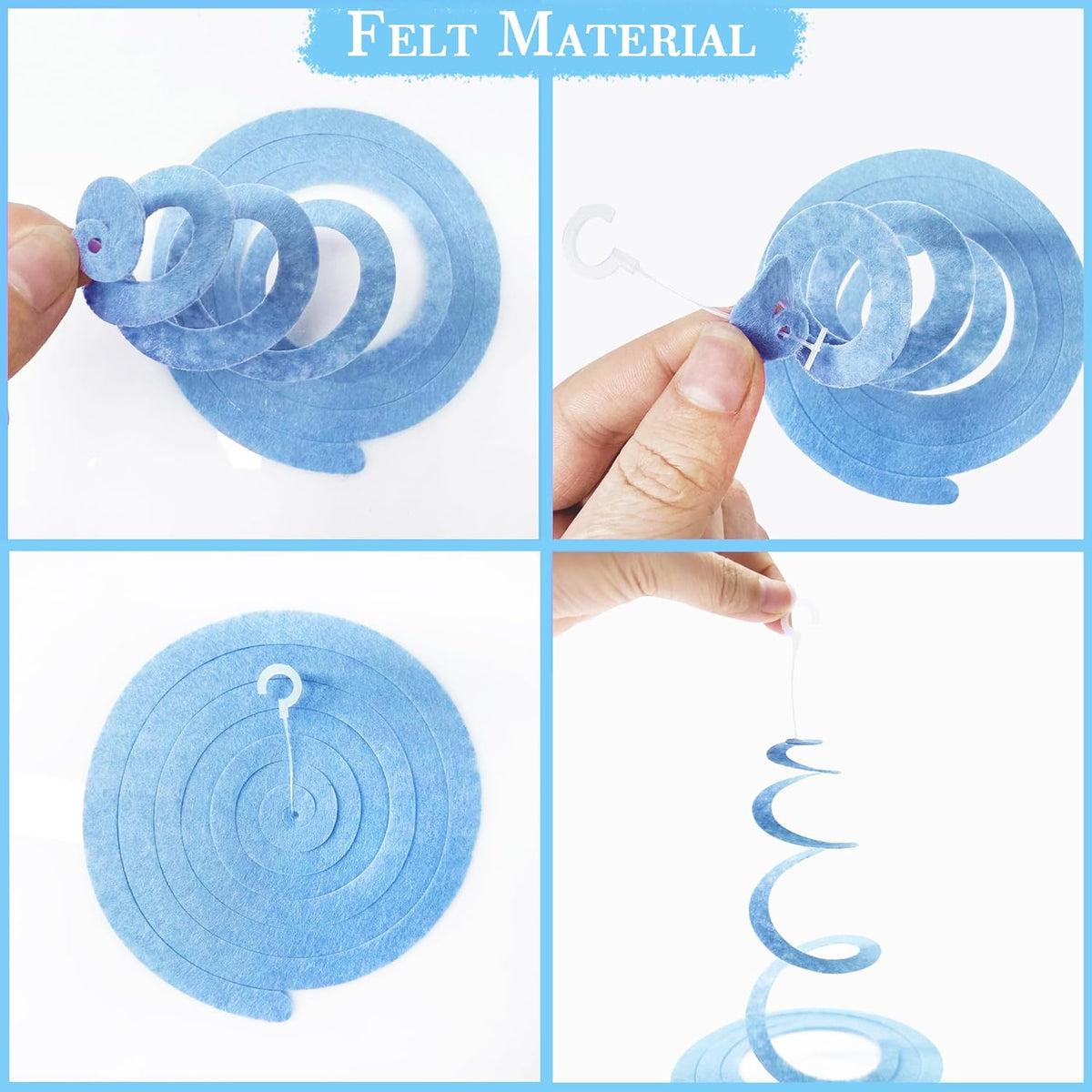 36 Pcs Dusty Blue Gray Hanging Swirl Decorations Navy Blue Grey Felt Swirl Streamer Spiral Ceiling