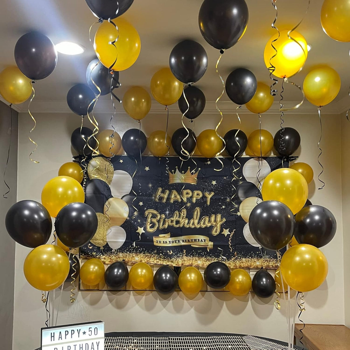 Balloons Gold and Black, 60PCS Black Metallic Chrome Gold Pearly Gold Black Gold Confetti Latex