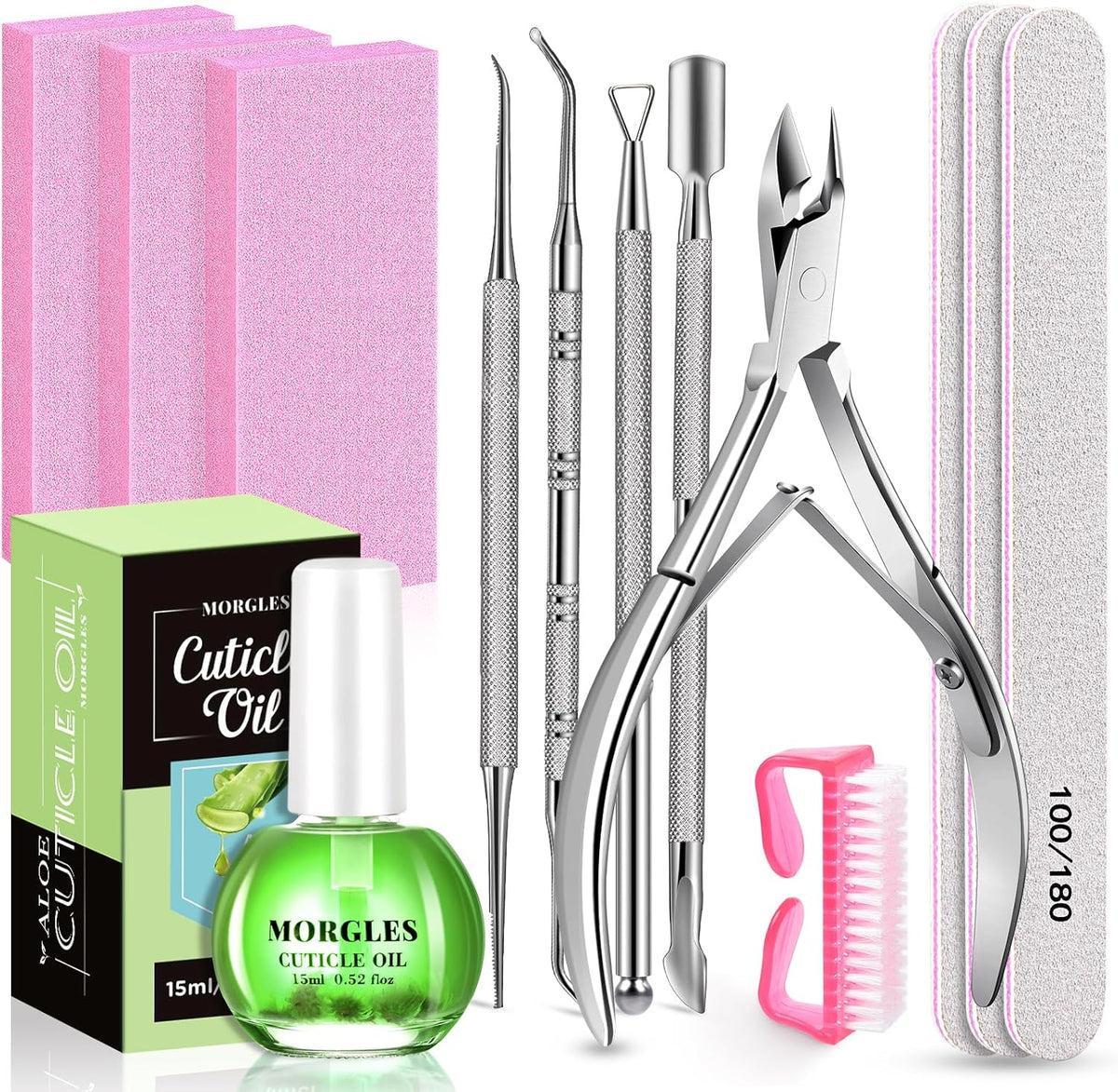 Nail Files and Buffers, MORGLES Nail Prep Kit with Emery Boards, Cuticle Remover Tools, Aloe