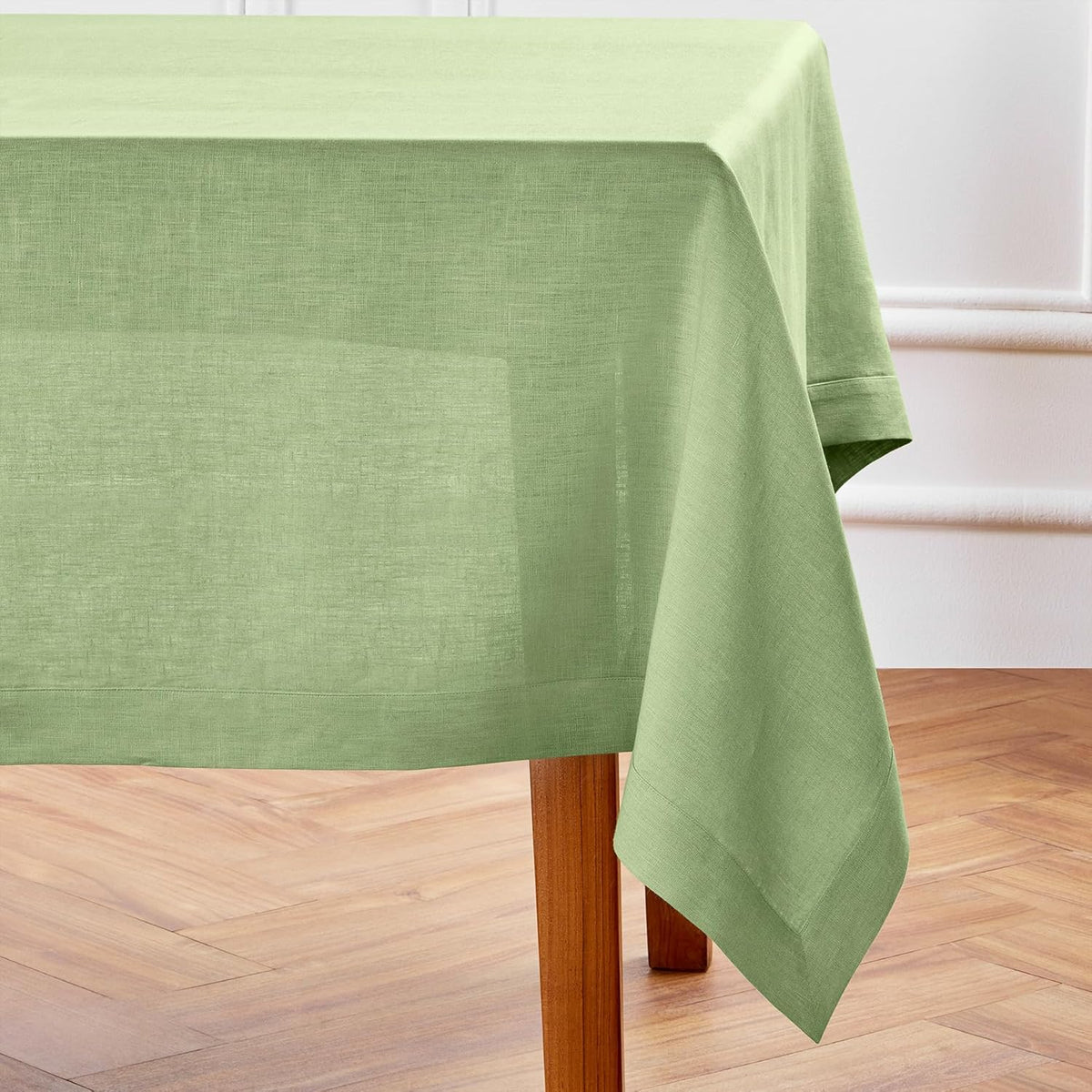 Solino Home Linen Tablecloth 60 x 90 Inch - 100% Pure Linen Laurel Green Table Cloth for Rectangle