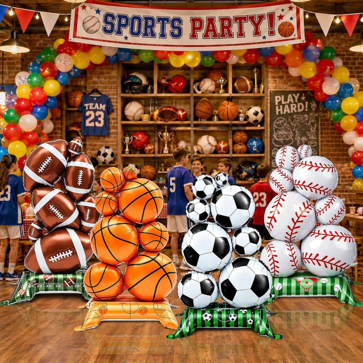 4 Pcs Sports Balloons - 59in Self Standing Foil Balloons for Party Decor