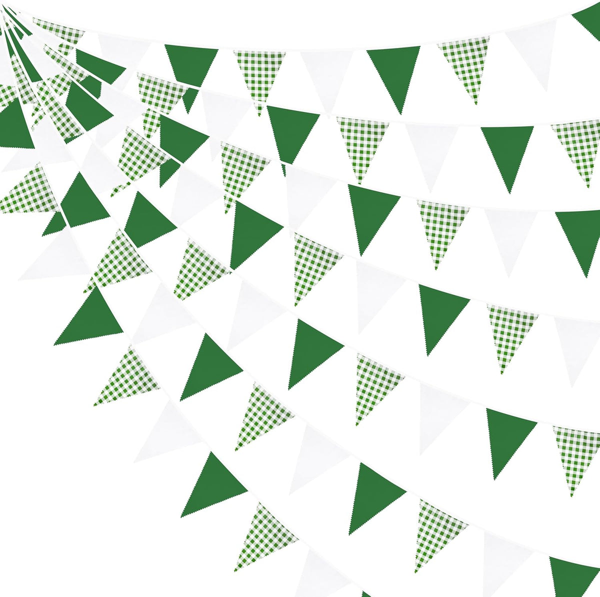 32Ft Green Party Decorations Green Buffalo Plaid Checkered White Triangle Flag Gingham Pennant