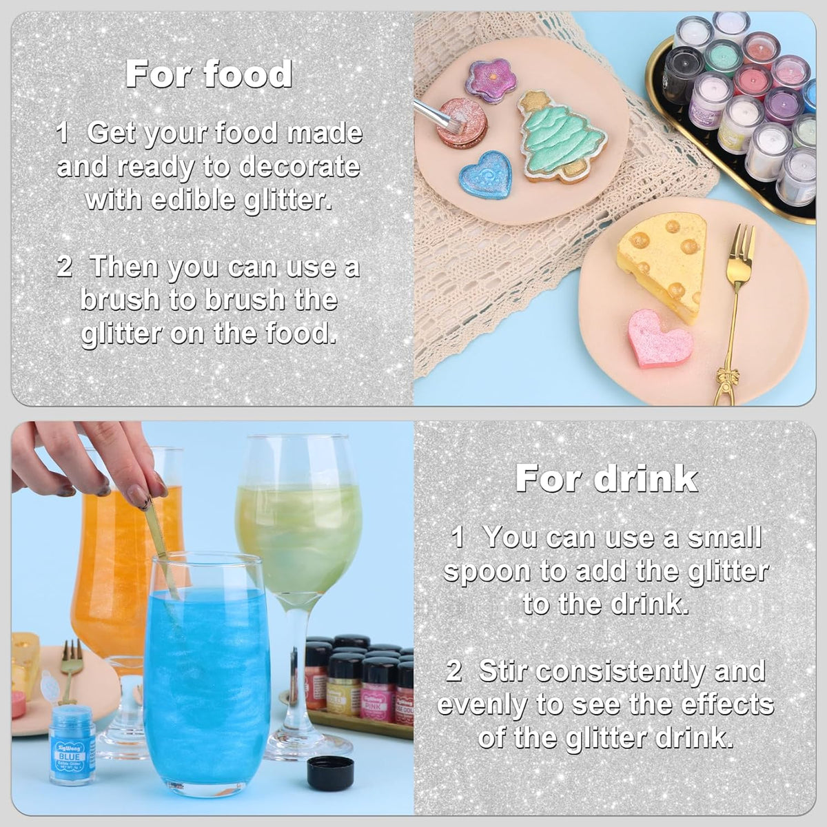 Silver Edible Glitter - 5g Food Grade Cake Decorating Shimmering Glitter, Edible Sprinkle Luster