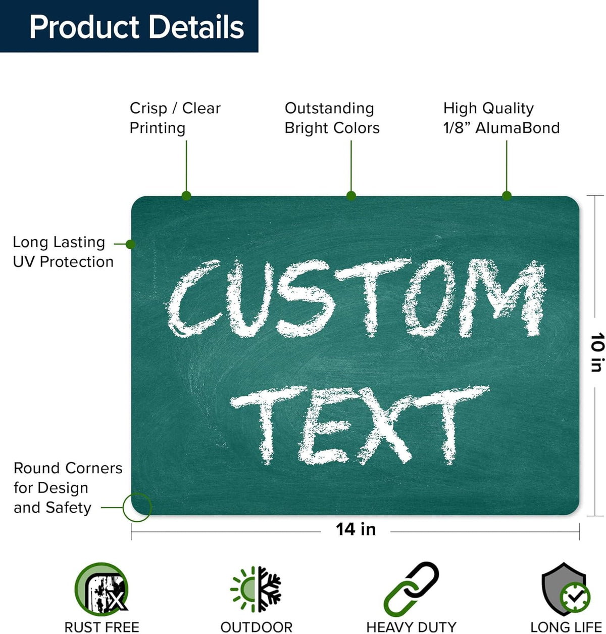 Custom Sign, Custom Street Sign, 11 Font Colors, 13 Font Styles, 4 Hole Options, 22 Sizes, 10x14