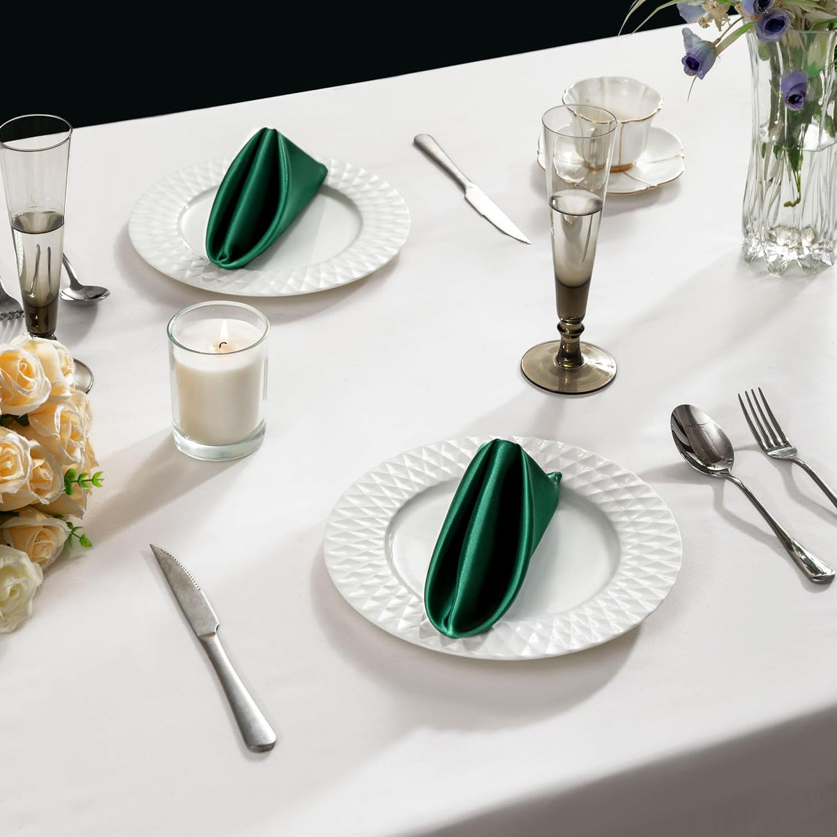 36 Pack Square Satin Dinner Napkins, 16x16 Inches Silky Soft Smooth Table Cloth Napkins for