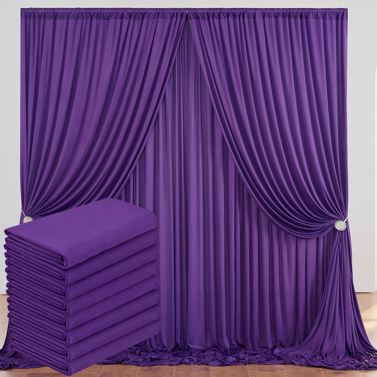 40 ft x 10 ft Wrinkle Free Purple Backdrop Curtain for Parties, 5ft x 10ft 8 Panels Polyester