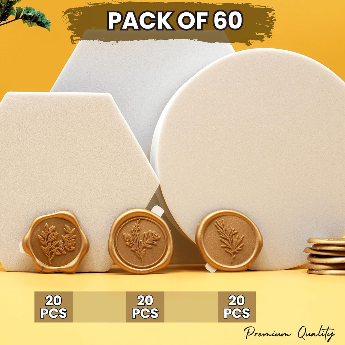 Wax Seal Stickers (60 Pcs, 3 Designs in 1 Pack) Premium Envelope Seal Stickers for Wedding