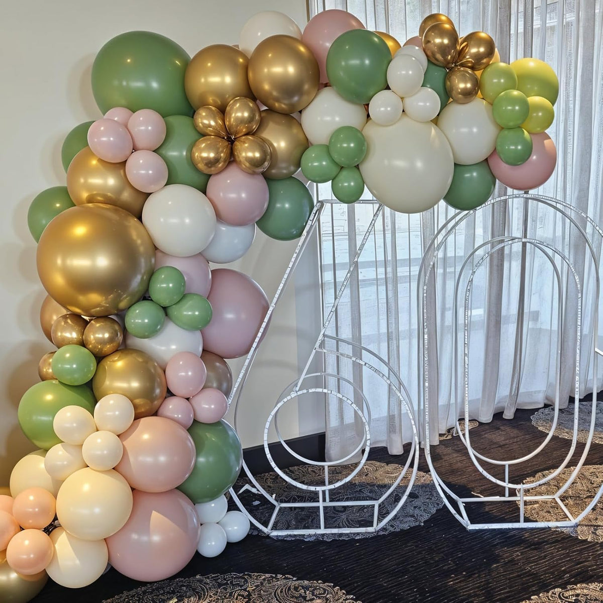 Pink and Green Balloons, 12 Inch Retro Sage Green Pink Nude Metallic Gold Confetti Balloons with