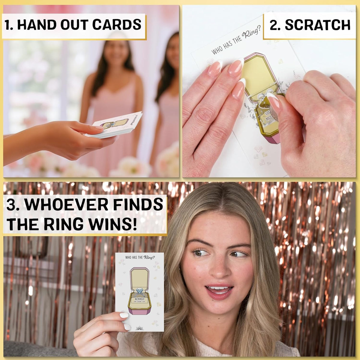 Who Has The Ring Bridal Shower Scratch Off Game - Hilarious Losing Phrases on Ticket Cards - Easy