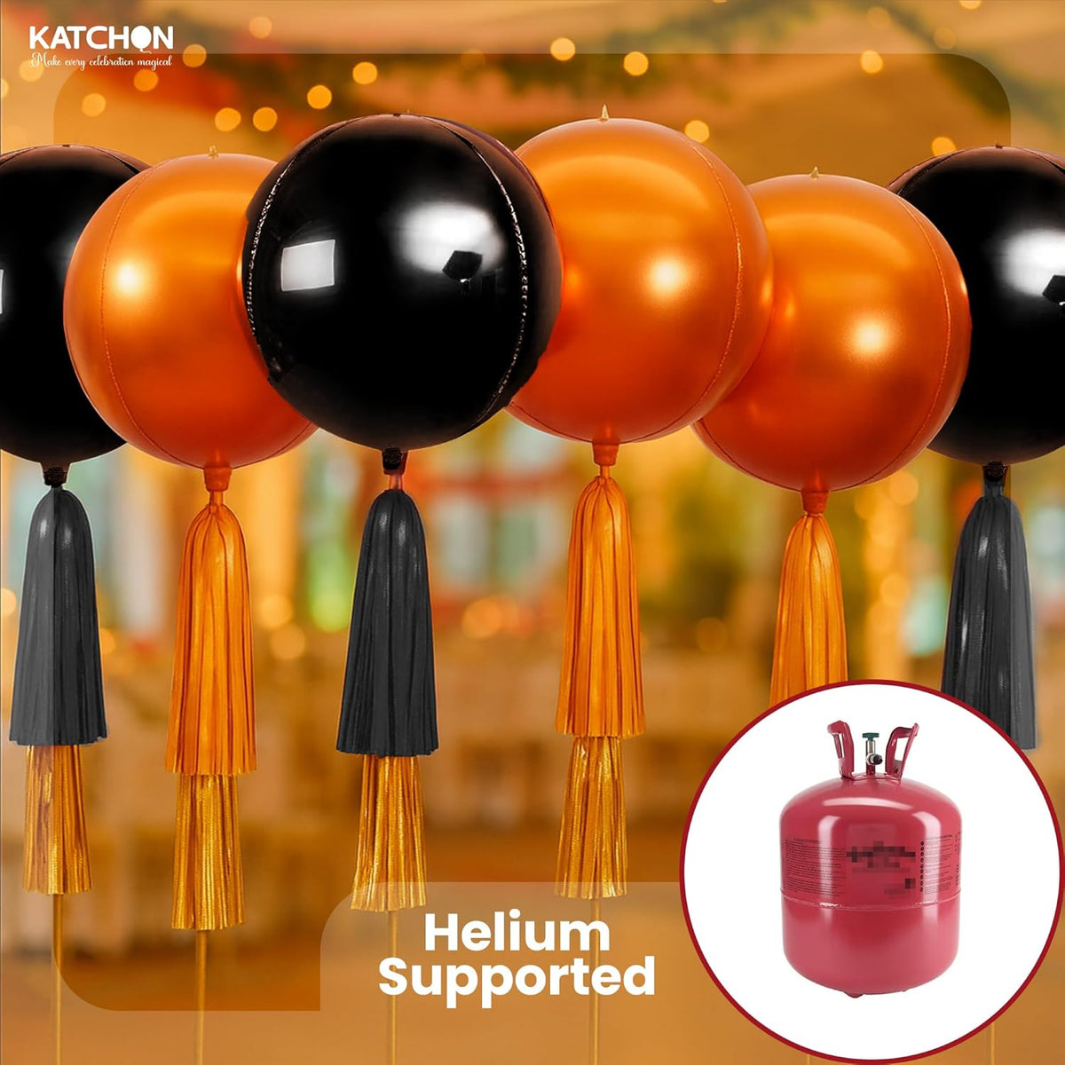 Katchon, Huge, Metallic Orange and Black 4D Foil Balloons -22 Inch-pack of 6 | Halloween