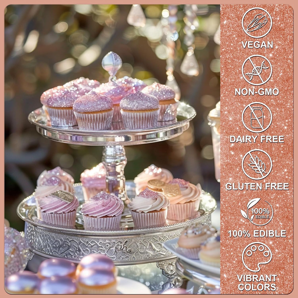 Rose Gold Edible Glitter - 5g Food Grade Cake Decorating Shimmering Glitter, Edible Sprinkle Luster