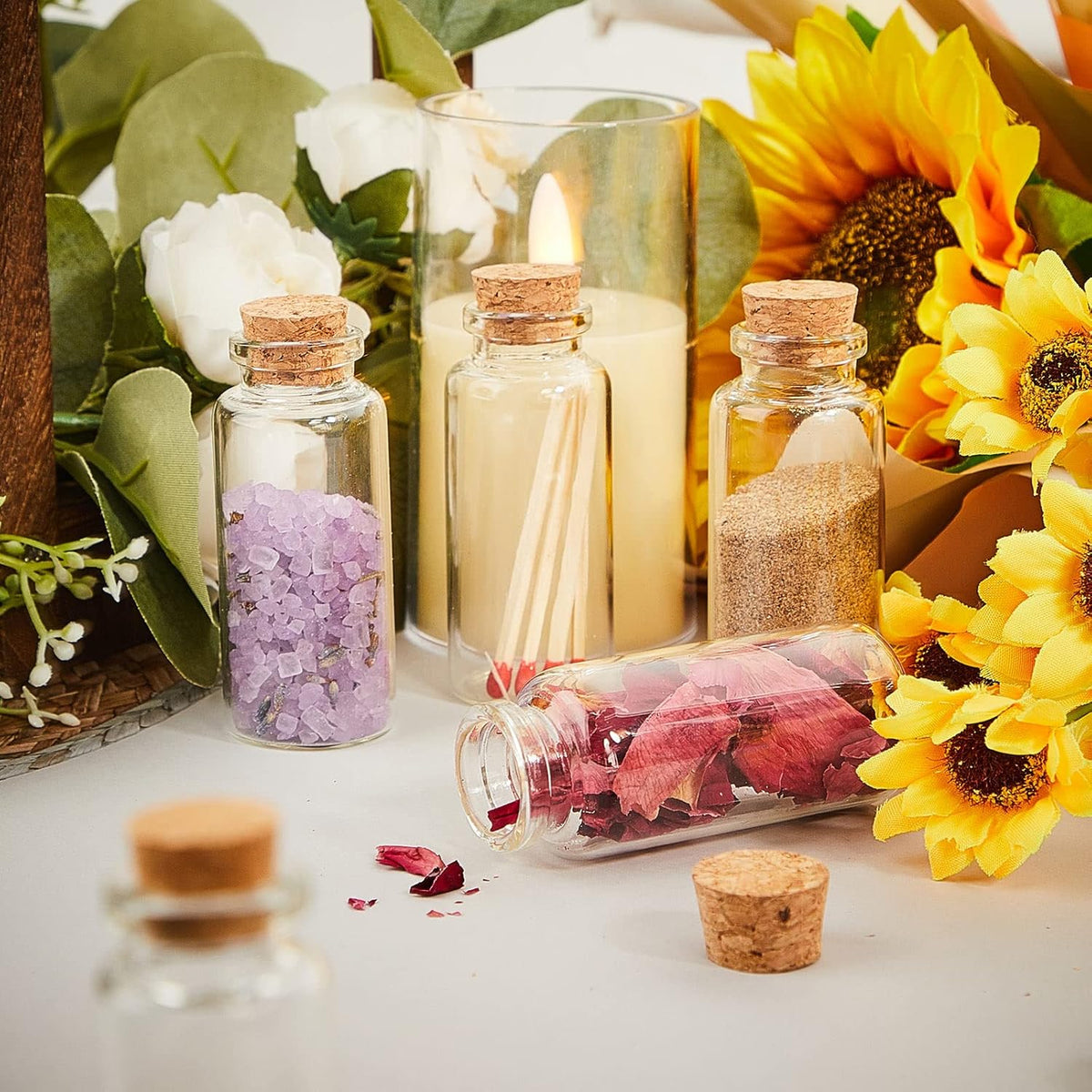 Gerrii 100 Pcs 30 ml Mini Glass Bottles with Wood Cork Stoppers, Mini Potion Glass Vials Small