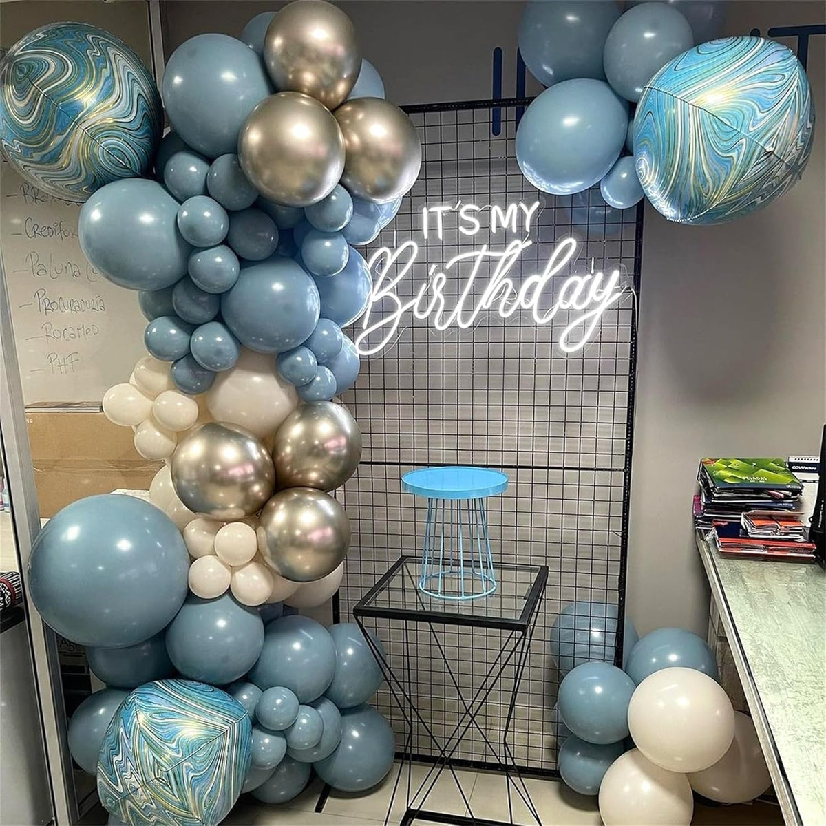 Dusty Blue Balloon Set, 60Pcs 12 Inch Retro Baby Slate Blue Ivory White Metallic Silver Balloons