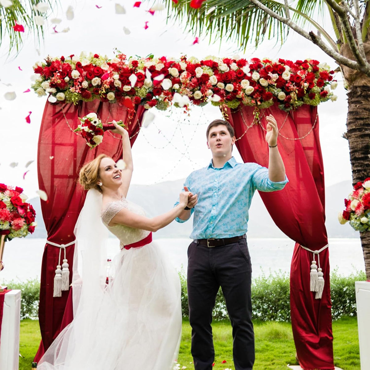 VOK Red Wedding Arch Draping Fabric Chiffon Fabric, 29in x 18Ft Sheer Chiffon Outdoor Curtain for