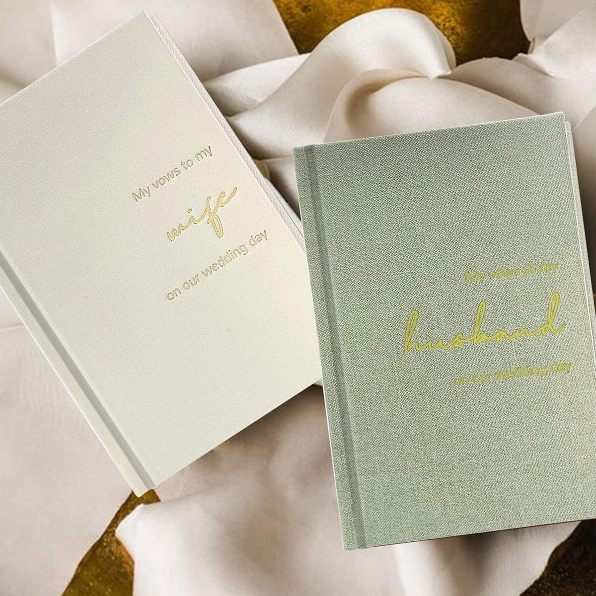 WeddingGiftsWedding Vow Books His and Hers Set of 2 Canvas Linen Wedding Vow Books Husband and Wife