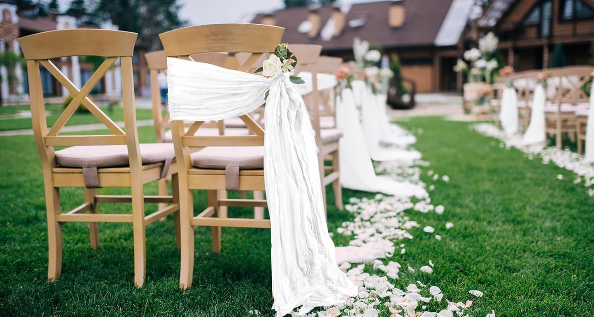 50 PCS Cheesecloth Chair Sashes, Bows Designed ChairSashes, 15.7x108 inch Chair Sashes for Aisle