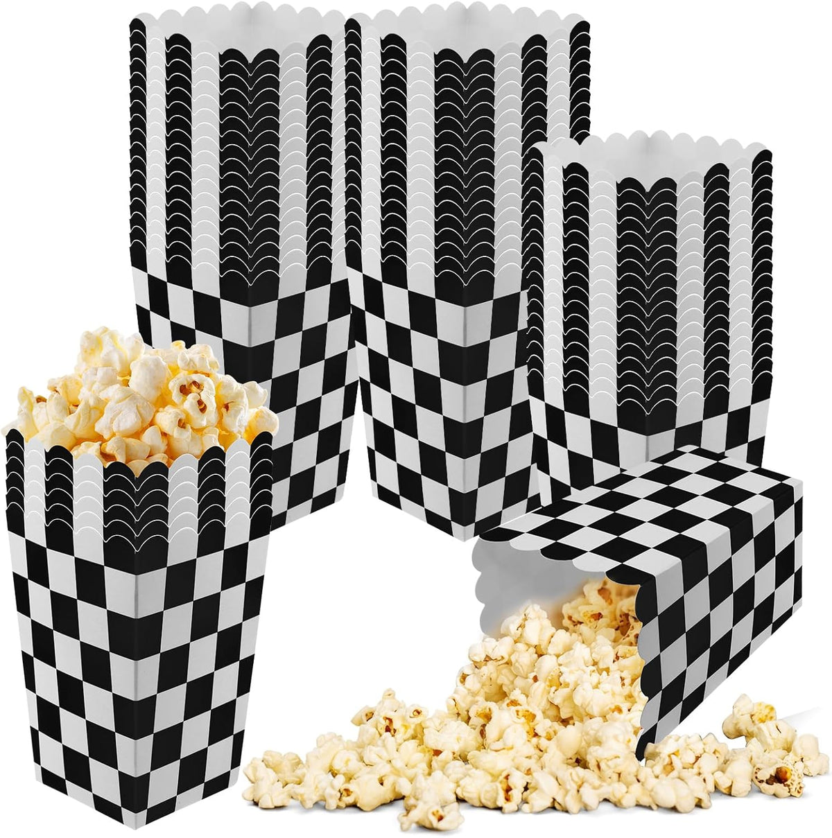 50 Pcs Checkered Popcorn Boxes Mini Paper Popcorn Bags for Race Car Party for Movie Nights Birthday