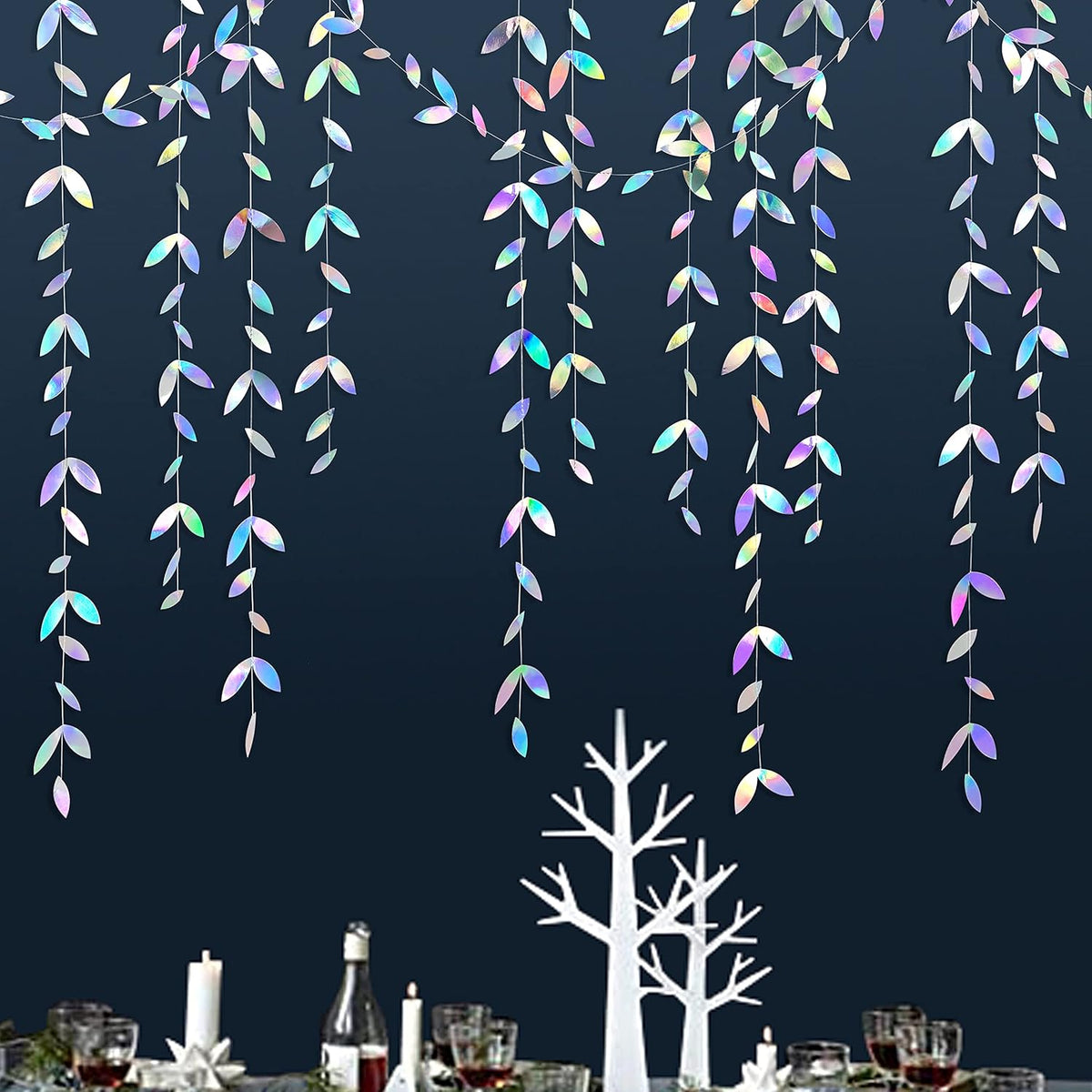 52Ft Iridescent Leaf Garland Holographic Paper Colorful Hanging Leaves Streamer Banner for Birthday
