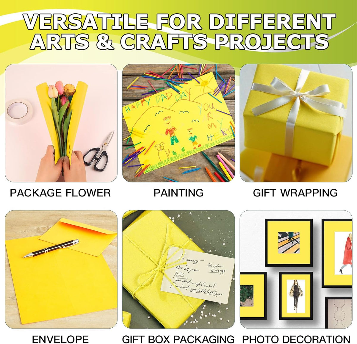 Vanhench 36" x 2400" (200') Yellow Wrapping Paper for Birthday, Solid Color Art Kraft Craft Paper