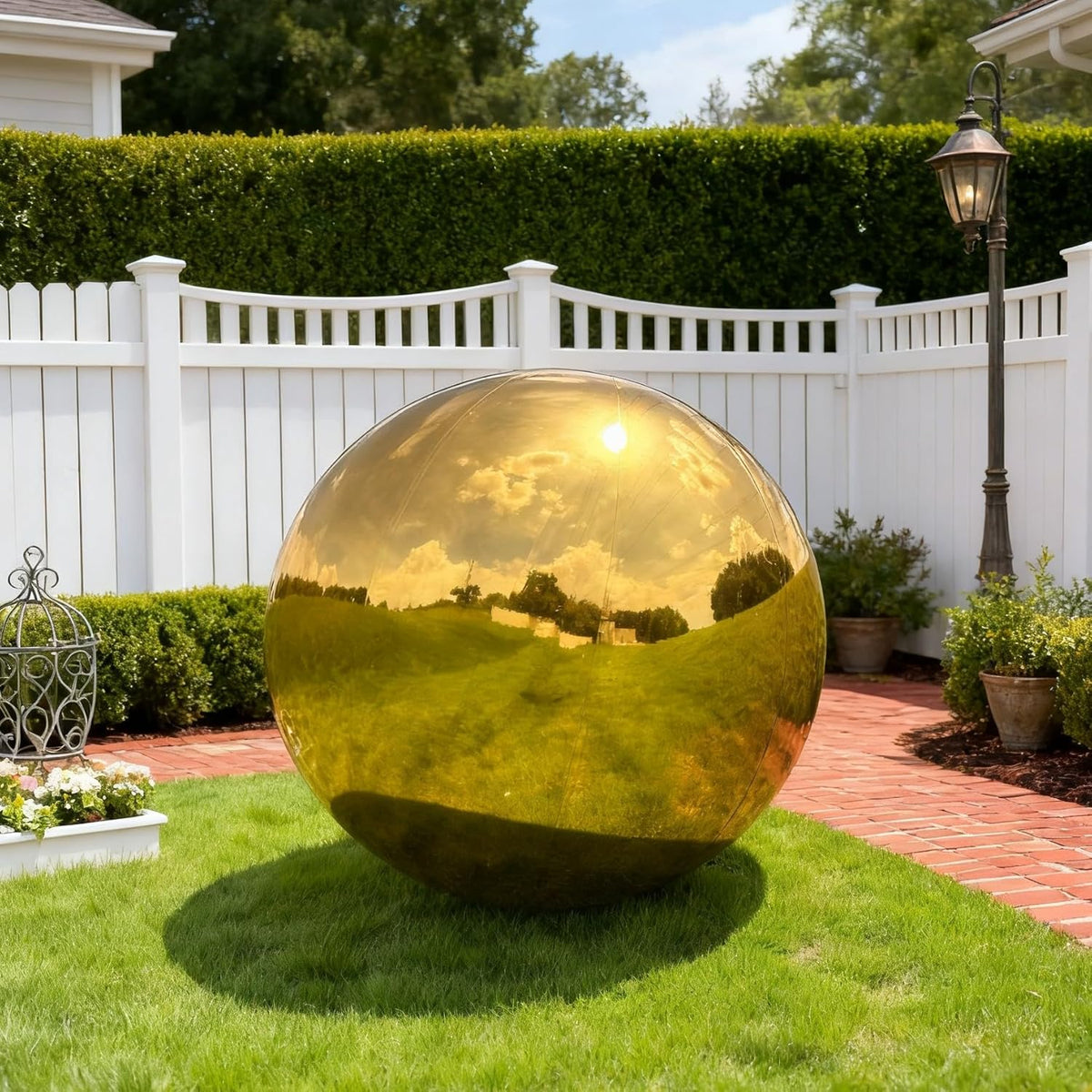 Inflatable Mirror Ball, Gold Big Shinny Balls Reusable Large PVC Disco Ball Balloon for Large Event