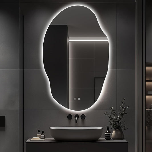 Asymmetrical LED Bathroom Mirror with Lights,Irregular Led Bathroom Vanity Mirror for Wall with