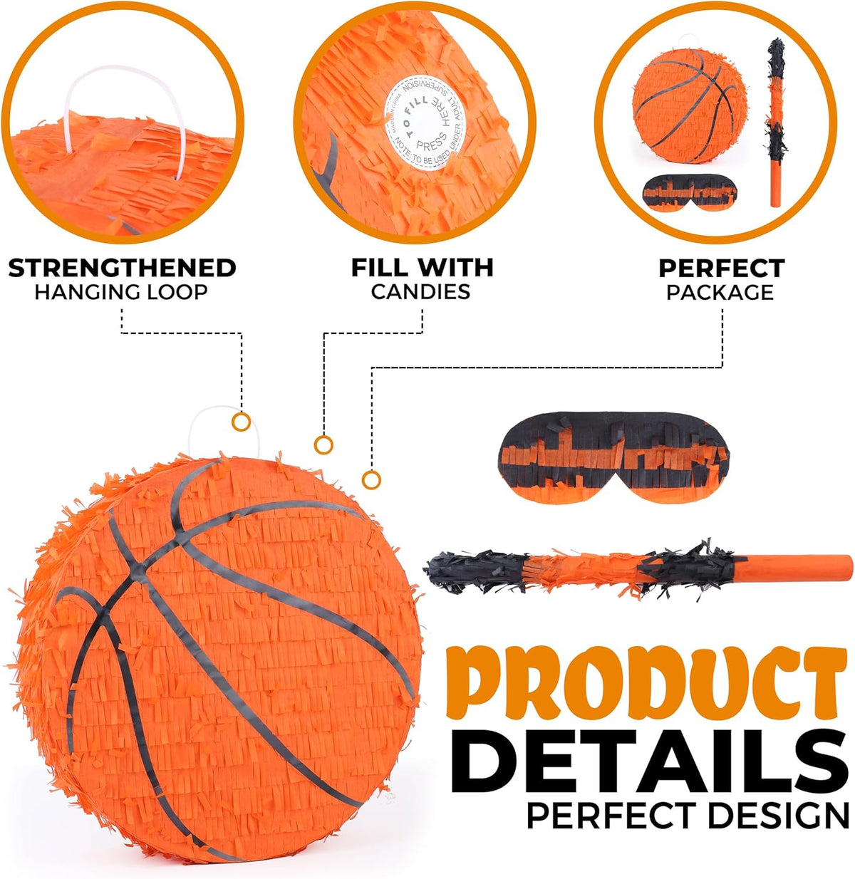 Basketball Pinata Bundle with a Blindfold and Bat(13 x 13 x 4 Inches),Soccer Ball Pinata for